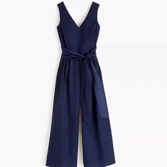 J. Crew wrap tie cropped navy blue jumpsuit size 0 - Picture 3 of 6